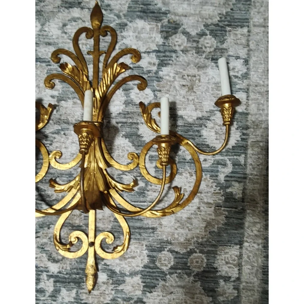 Vintage mid Century‎ Italian Gold Gilt Large Wall Sconces